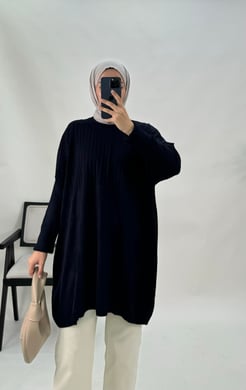 3157-çizgi detaylı triko tunik-lacivert