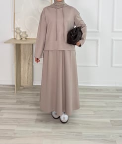 8164 oysho kapüşonlu etekli takım -taş