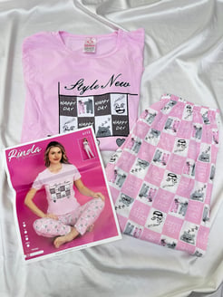 ç4112 - kısa kollu uyuyan ayılı pijama takımı - pudra 