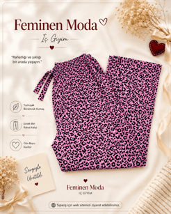 ç4632-milan kumaş battal leopar pijama altı-pembe