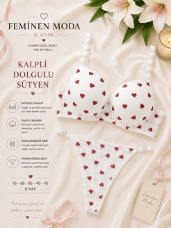 Ç7789-destekli kalpli askılar kalp detaylı sütyen takımı-beyaz 