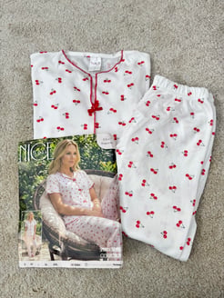 ç6641-raporlu bürümcük kumaş kısa kollu pijama takımı-beyaz