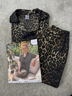 ç6376-bürümcük kumaş fiyonklu pijama takımı-leopar