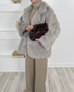 5987- yakalı kürk ceket -gri
