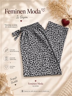 ç4632-milan kumaş battal leopar pijama altı-gri