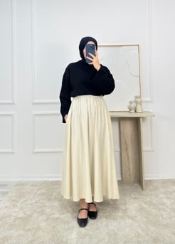 4370 - çilek kumaş cepli etek - krem