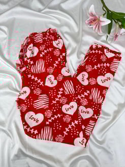 Ç2028 - süet kumaş love yazılı pijama altı - kırmızı