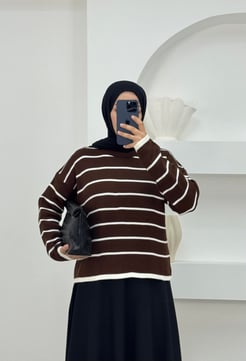 2190-çizgili triko kazak-acı kahve 