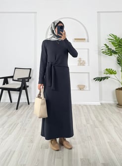 79315 - oysho kumaş önden baglamalı elbise - füme 