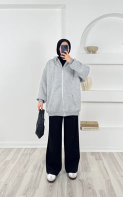 4598-kapüşonlu fermuarlı sweatshirt-gri