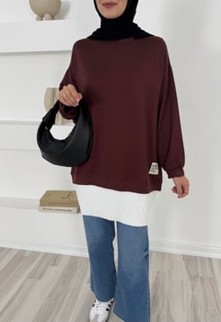 3692 - kristal kumaş altı piliseli tunik - acı kahve 