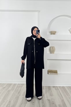 4302 oysho kumaş cepli pantolonlu takım-siyah