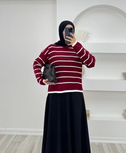 2190-çizgili triko kazak-bordo