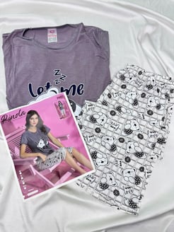 ç2441 - kısa kollu kapri ayıcıklı pijama takımı - füme 