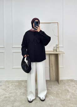 8736-poplin kumaş yaka detaylı gömlek-siyah