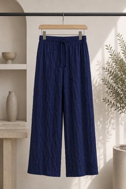 0066-babıl kumaş beli lastikli pantolon-lacivert 