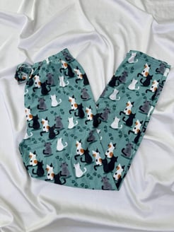Ç2028 - süet kumaş kedili pijama altı - yeşil