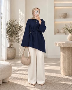 1537-oysho kumaş asimetrik tunik-lacivert