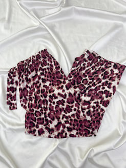 ç4563 - milan kumaş kapri leoparlı pijama altı -  mor 