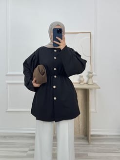 6572 büzgülü dabıl ceket-siyah 