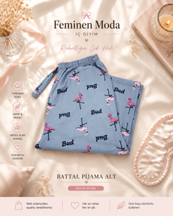 ç4632-milan kumaş battal flamingo pijama altı-gri