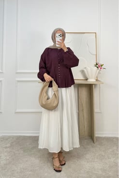 1848-poplin kumaş önü nevrüllü gömlek-bordo