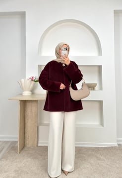 1387-fox kumaş tek düğmeli ceket-bordo