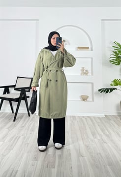 45631 - modal kumaş kemerli trenç - yeşil 