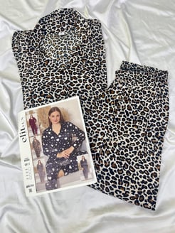 Ç8554 - süet kumaş gömlek yaka pijama takımı - leopar