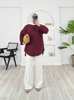 9584 - armür kumaş önü cepli gömlek - bordo 