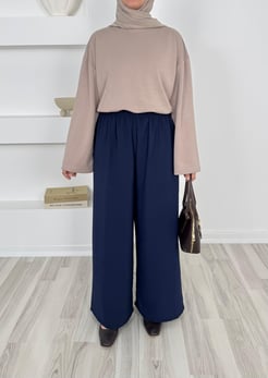 1645-aryobin kumaş bol paça pantolon - lacivert