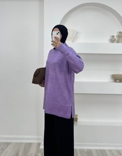 0724-yarım balıkçı yaka sakallı triko kazak-lila