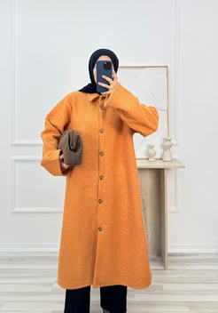 9685-buklet kumaş düğmeli kaban-turuncu