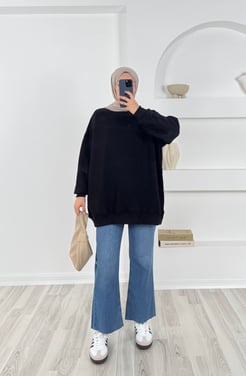 2669-üç iplik şardonlu sweatshirt-siyah
