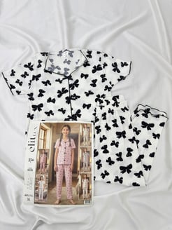 ç9316-viskon kaşkorse kumaş kısa kollu kelebekli pijama takımı-beyaz