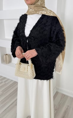 1417- saçaklı bağlamalı kimona -siyah