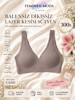 ç4202-balensiz dikişsiz lazer kesim sütyen-kahve
