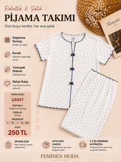 ç6957-raporlı kısa kol gömlek yaka yıldızlı pijama takımı-beyaz