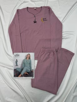 Ç8398 - büyük beden önü dügmeli fitilli pijama takımı - gül kurusu 