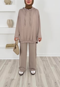 5643 - oysho kumaş pantolonlu takım - taş