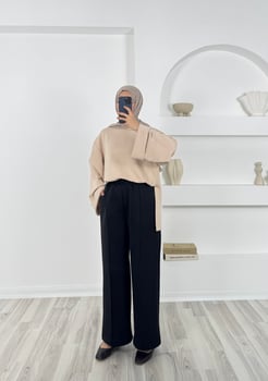 8618-sukuba dalgıç önü çizgili pantolon-siyah