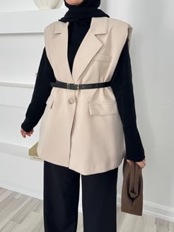 9824-vatkalı blazer kemerli yelek-taş