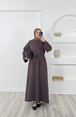 8143 oysho kumaş  beli büzgülü elbise kahve