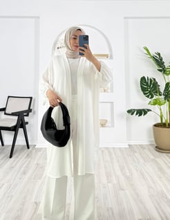 7568-yazlık örme kumaş-bilek ucu bağlamalı kuşaklı kimono-beyaz