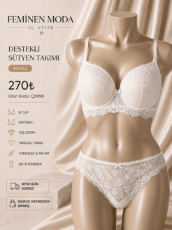 ç8999-destekli taşlı sütyen takımı-beyaz