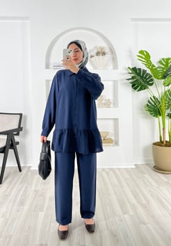 1705-modal kumaş-etek kısmı fırfırlı pantolonlu takım-lacivert