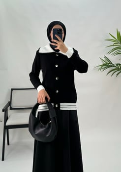 7458-önü düğmeli düz model hırka-siyah