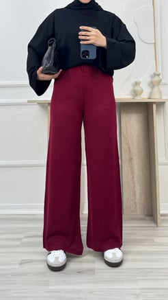 02033-triko düz pantolon-bordo