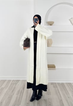 8612- uzun triko hırka - beyaz 