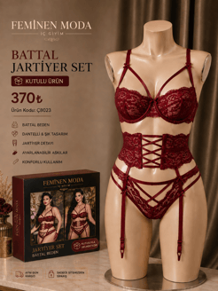 ç8023-dantelli jartiyer-bordo